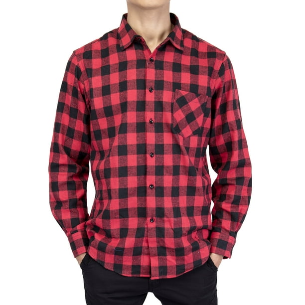 Cromoncent Men Classic Fit Plus Size Long Sleeve Plaid Button Down Shirts 